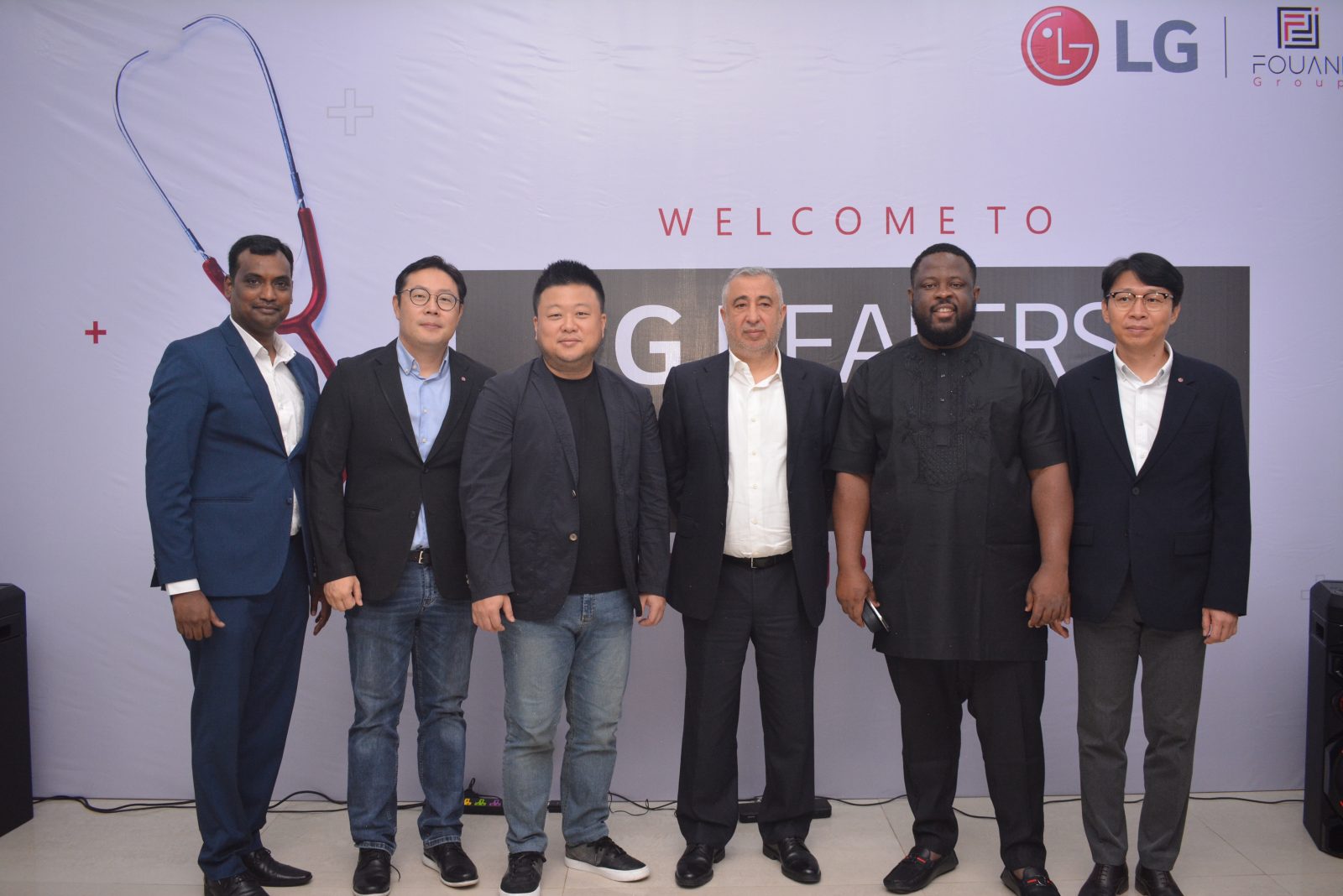 L-R: Mr. Hari Elluru, Head Corporate Marketing, LG Electronics West Africa Operations; Mr. Brian kang, General Manager, Home Appliances, LG Electronics West Africa Operations; Mr. Daesun Hwang, General Manager, Home Entertainment, Audio Division, LG Electronics West Africa Operations; Mr. Mohammed Fouani, MD, CEO Fouani Nigeria Limited; Mr. Novo Abere, Country Manager, CEO Reliance HMO and Mr. Joonkyu Song, General Manager Air Solution, LG Electronics West Africa Operations during the LG Dealer Care Event held today at Victoria Island, Lagos, Nigeria. L-R: Mr. Hari Elluru, Head Corporate Marketing, LG Electronics West Africa Operations; Mr. Brian kang, General Manager, Home Appliances, LG Electronics West Africa Operations; Mr. Daesun Hwang, General Manager, Home Entertainment, Audio Division, LG Electronics West Africa Operations; Mr. Mohammed Fouani, MD, CEO Fouani Nigeria Limited; Mr. Novo Abere, Country Manager, CEO Reliance HMO and Mr. Joonkyu Song, General Manager Air Solution, LG Electronics West Africa Operations during the LG Dealer Care Event held today at Victoria Island, Lagos, Nigeria. L-R: Mr. Hari Elluru, Head Corporate Marketing, LG Electronics West Africa Operations; Mr. Brian kang, General Manager, Home Appliances, LG Electronics West Africa Operations; Mr. Daesun Hwang, General Manager, Home Entertainment, Audio Division, LG Electronics West Africa Operations; Mr. Mohammed Fouani, MD, CEO Fouani Nigeria Limited; Mr. Novo Abere, Country Manager, CEO Reliance HMO and Mr. Joonkyu Song, General Manager Air Solution, LG Electronics West Africa Operations during the LG Dealer Care Event held today at Victoria Island, Lagos, Nigeria.